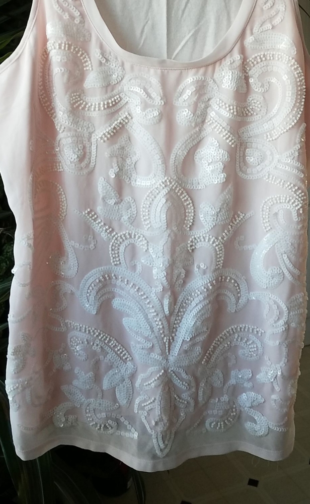 Pink & White Beaded Tank Blouse